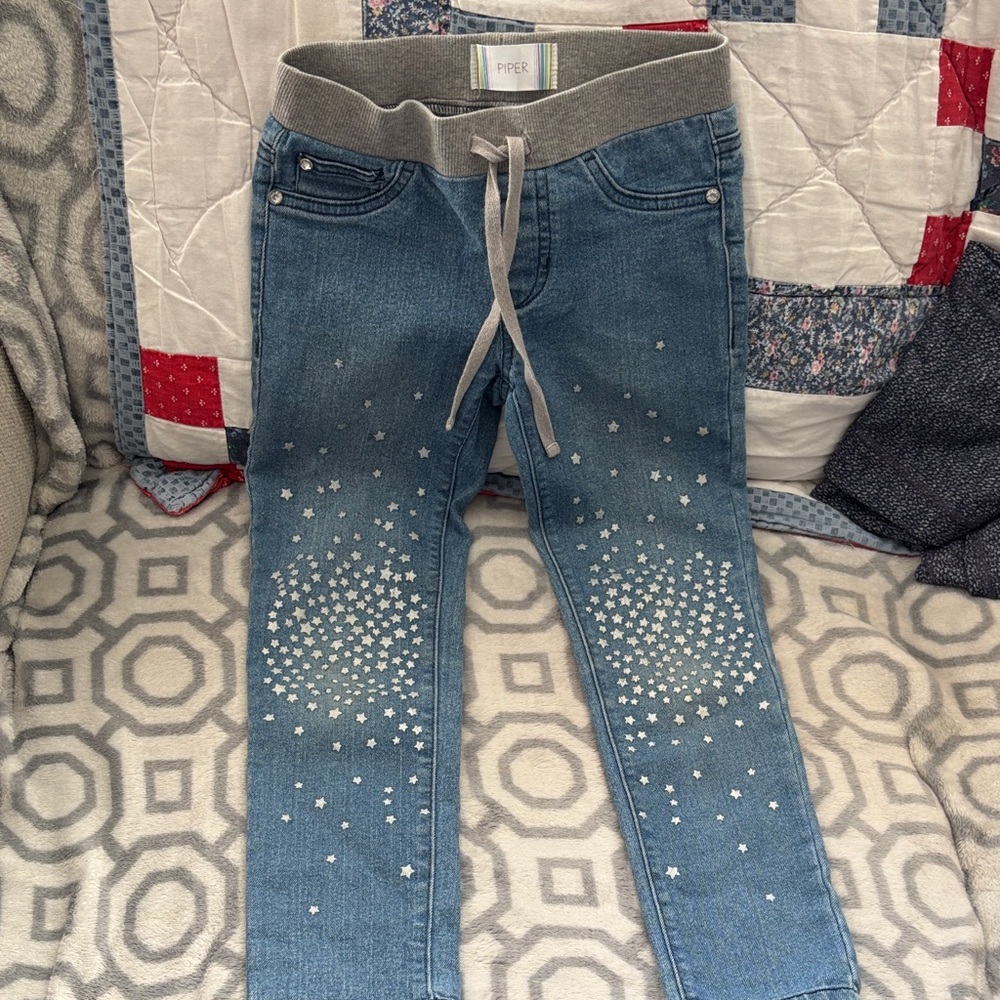 Piper Gray and Blue Jeans with Drawstring